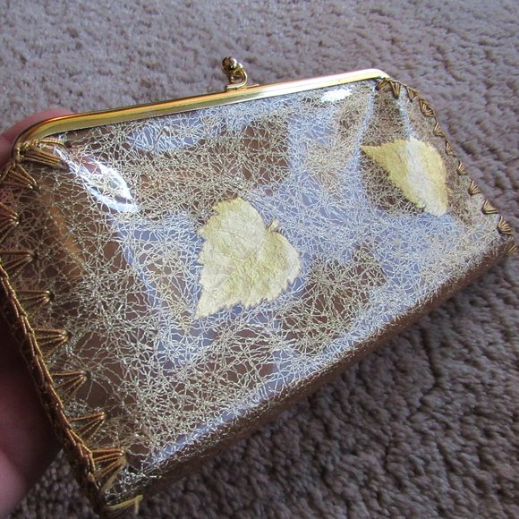 Vintage Plastic Gold Leaf Clutch - Picture 1 of 4
